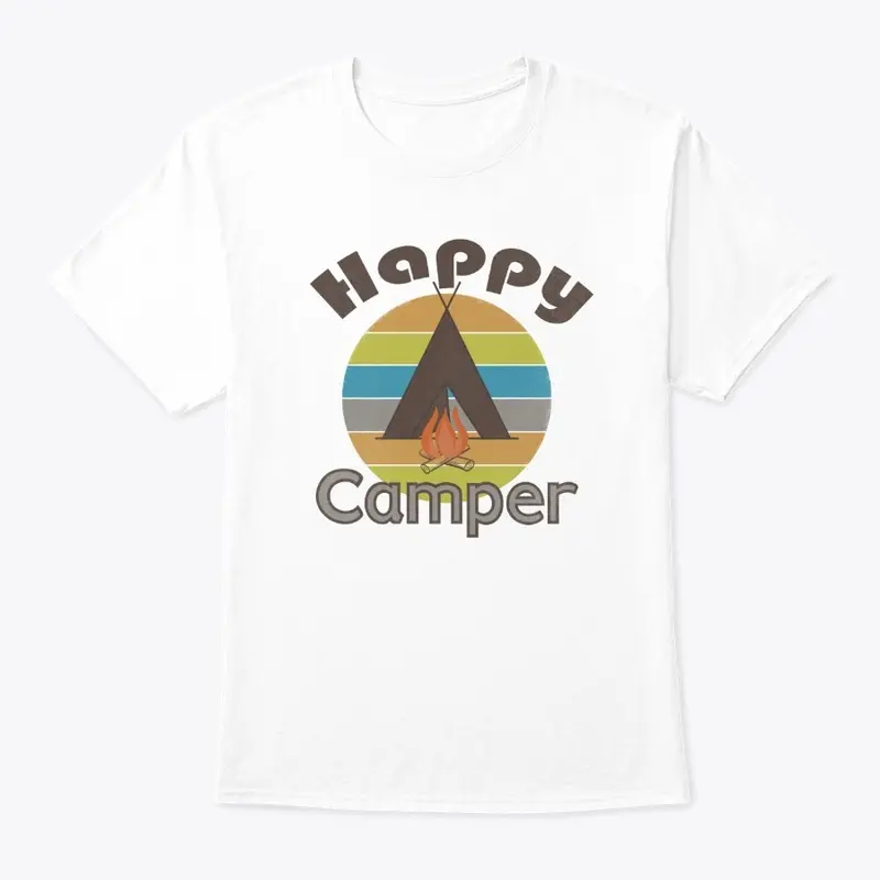 Happy Camper with Tent and Campfire 