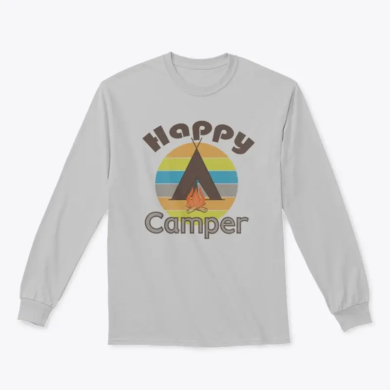 Happy Camper with Tent and Campfire 